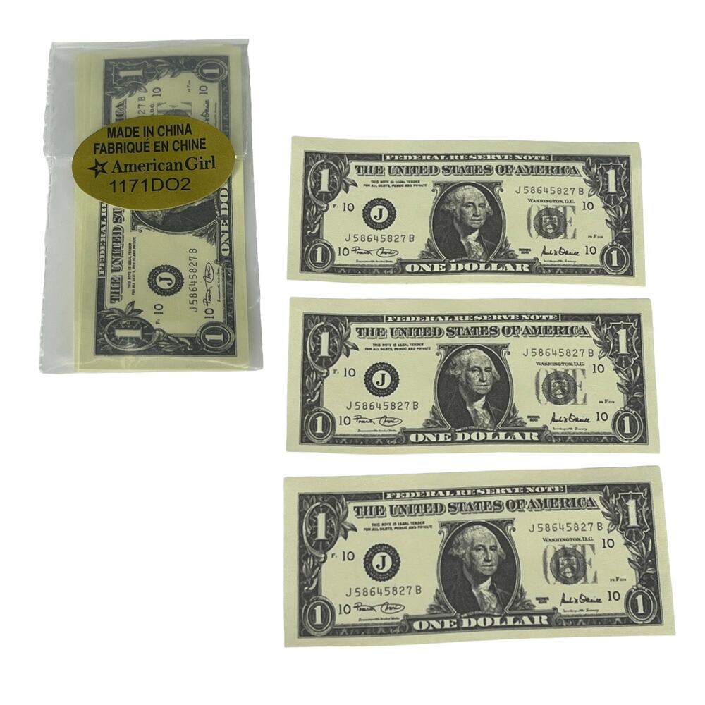 American Girl Doll Play Money Set 3 Pretend Dollar Bills Toy Purse Accessory New